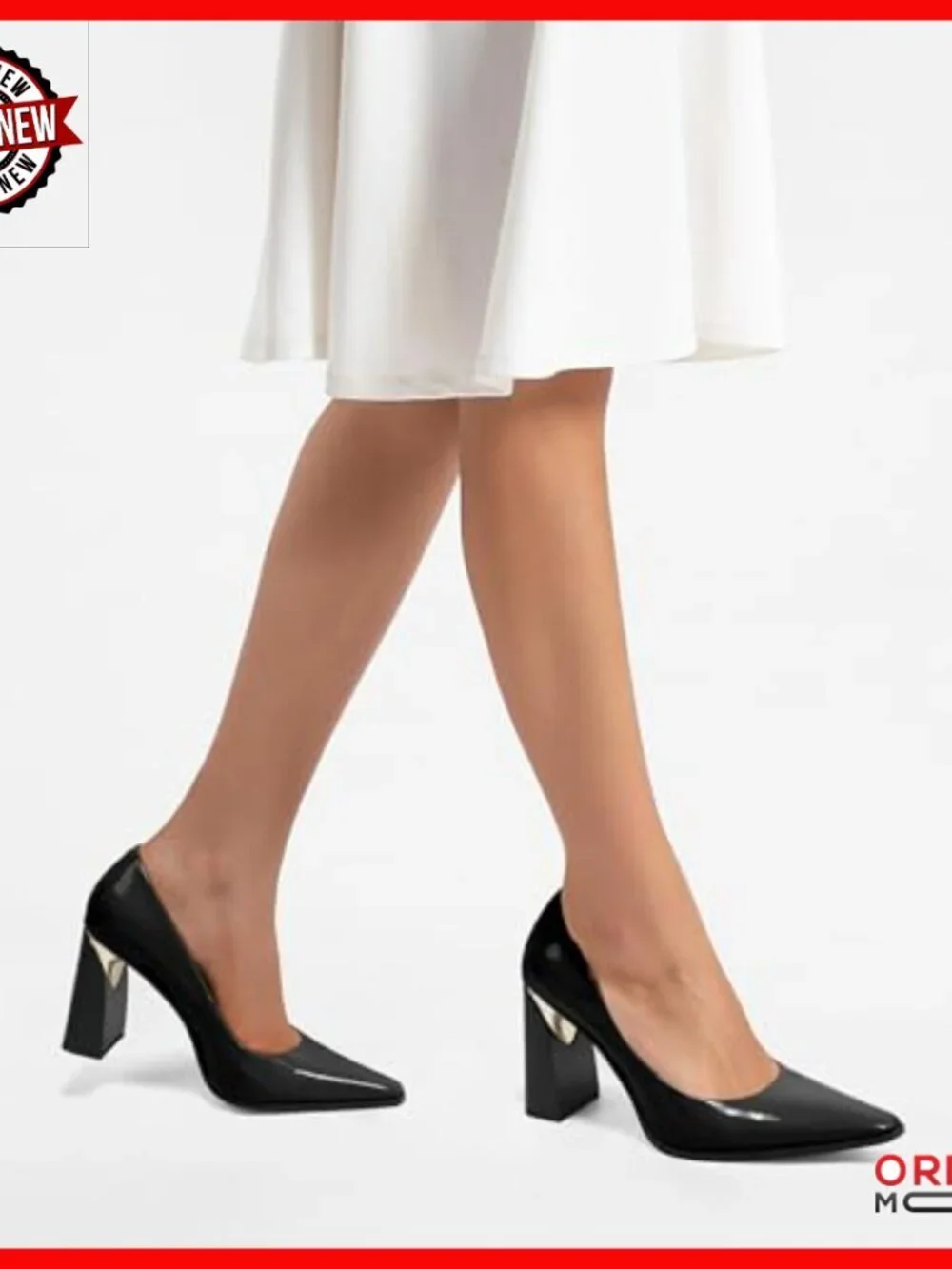 Chunky Block Heel Pumps, 3.5 Inch Heels, Patent Leather, Slip-On